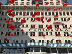 07 The Peninsula Hotel Hong Kong with red Chinese lanterns and the entrance fountain Tsim Sha Tsui Kowloon